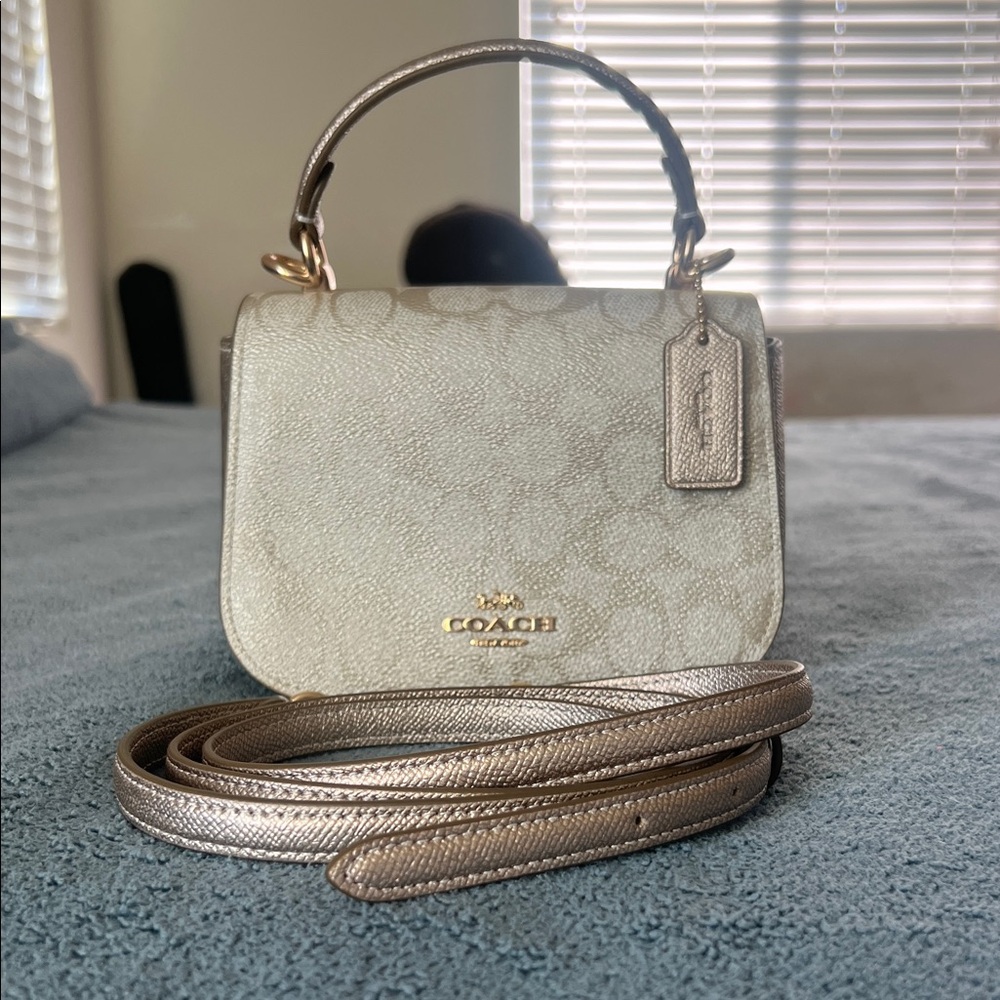 Coach Lysa Metallic Champagne Mini Top-Handle Crossbody
